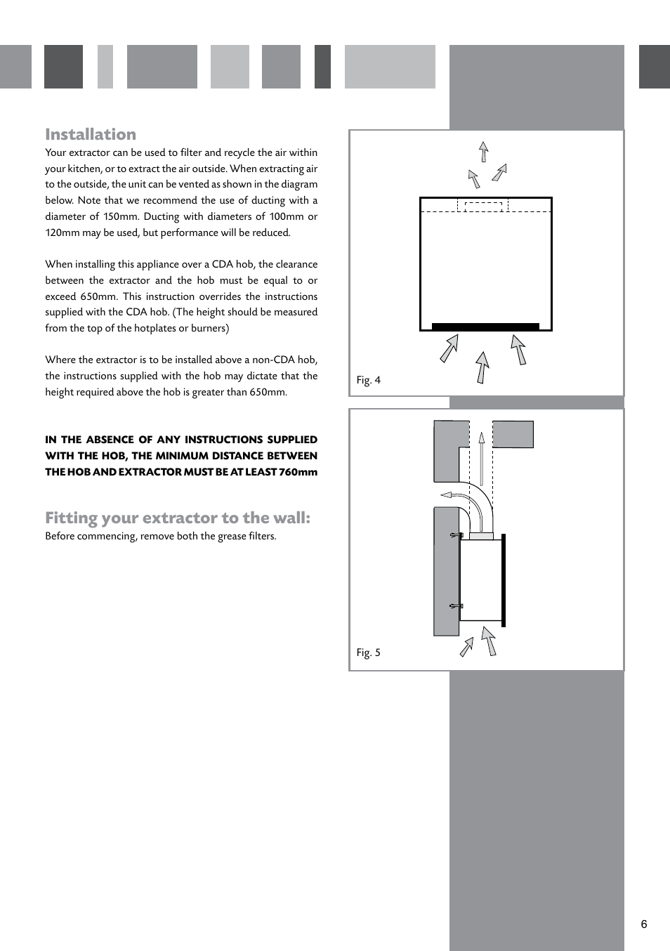 Installation, Fitting your extractor to the wall | CDA 3Z9 User Manual | Page 7 / 12