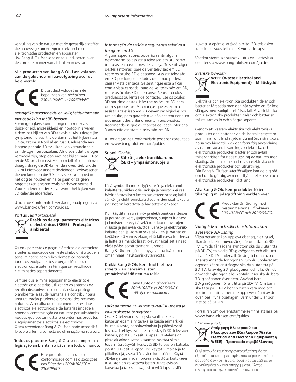 Bang & Olufsen BeoVision 12 (Wall Bracket) User Manual | Page 42 / 48