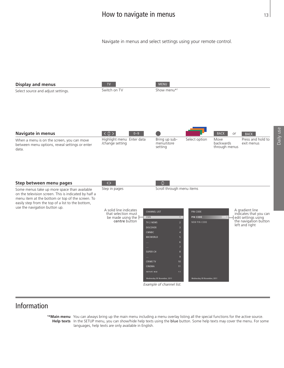 How to navigate in menus, How to navigate in menus information | Bang & Olufsen BeoPlay V1 Getting Started User Manual | Page 13 / 24