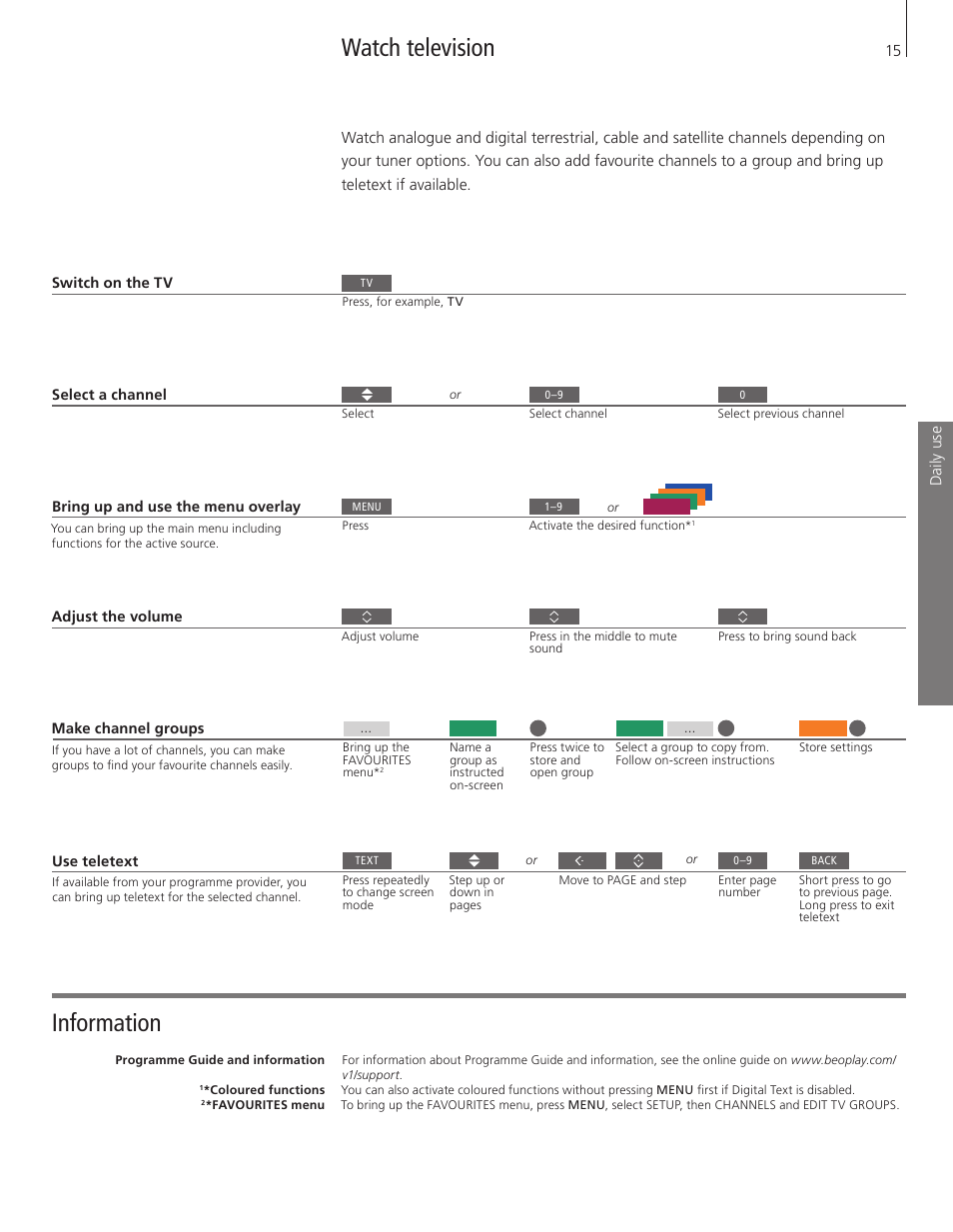 Watch television, Information | Bang & Olufsen BeoPlay V1 Getting Started User Manual | Page 15 / 24