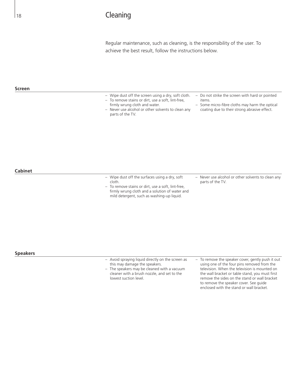 Cleaning | Bang & Olufsen BeoPlay V1 Getting Started User Manual | Page 18 / 24