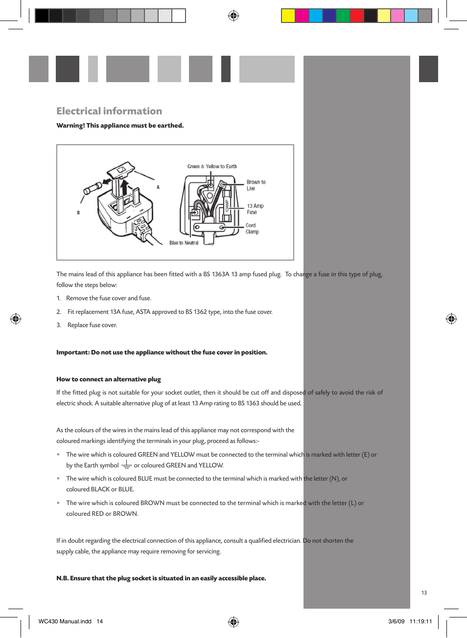 Electrical information | CDA WC430 User Manual | Page 14 / 16