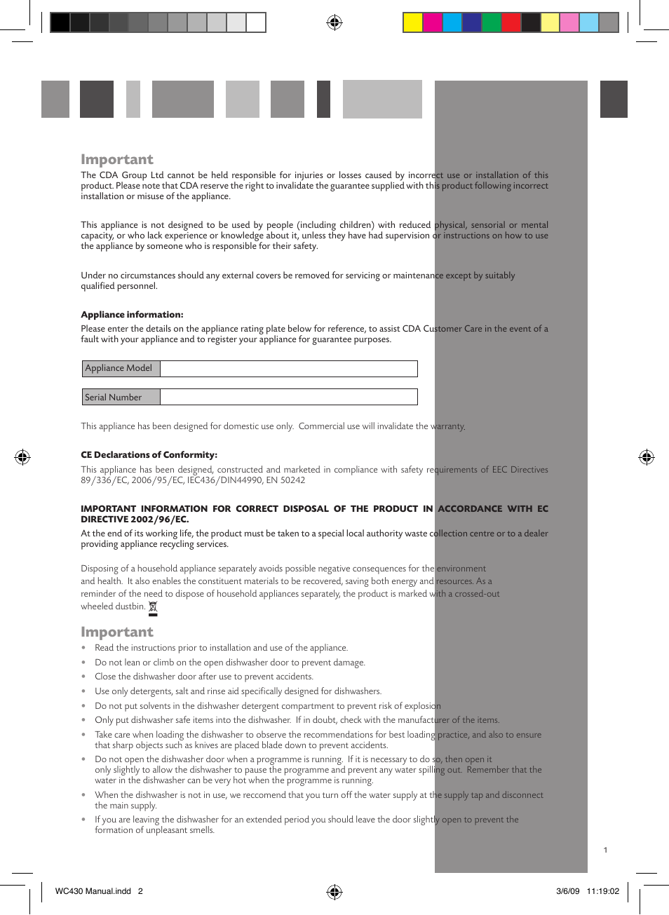 Important | CDA WC430 User Manual | Page 2 / 16