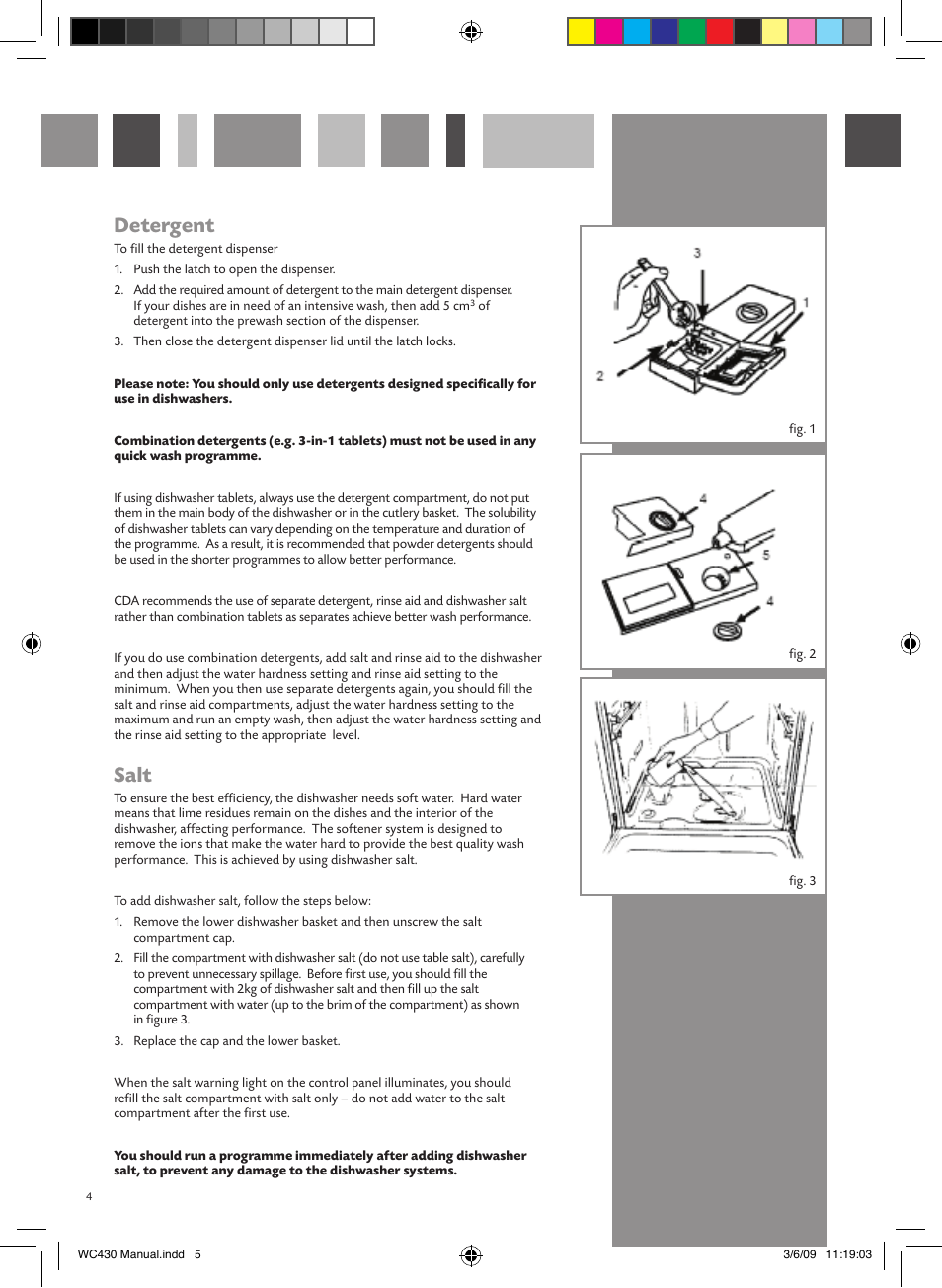 Detergent, Salt | CDA WC430 User Manual | Page 5 / 16
