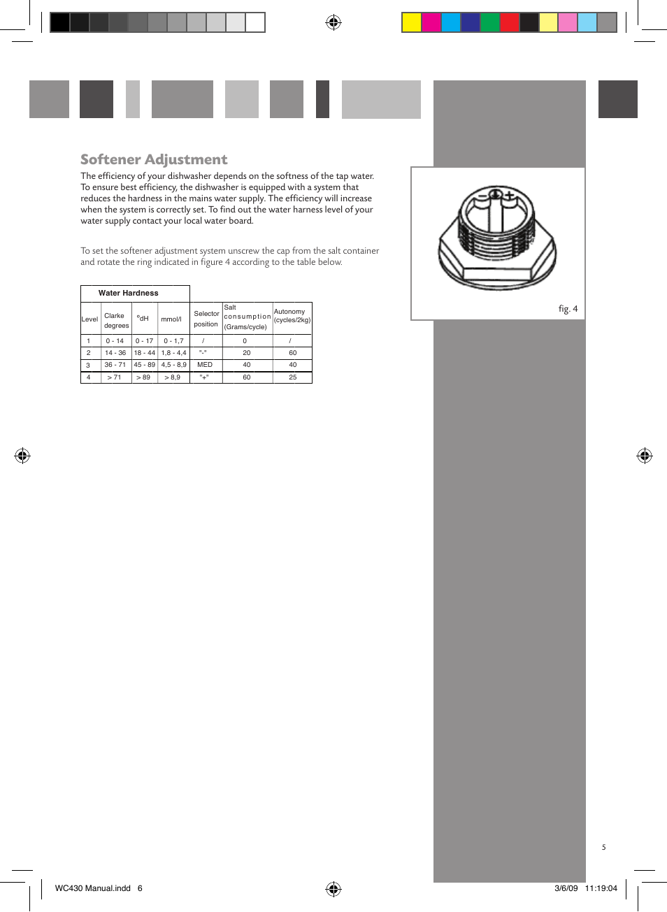 Softener adjustment, How to fill rinse aid, Rinse aid | Loading the rinse aid | CDA WC430 User Manual | Page 6 / 16