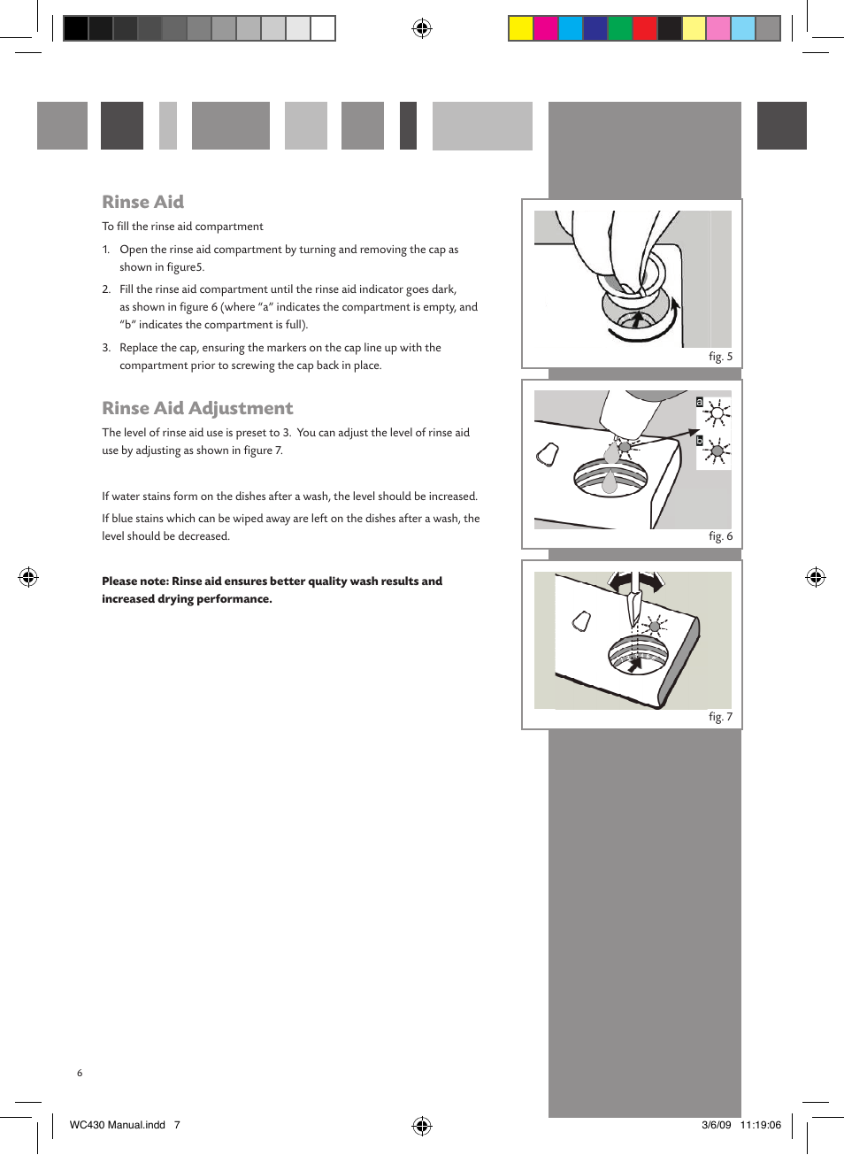 Rinse aid, Rinse aid adjustment | CDA WC430 User Manual | Page 7 / 16