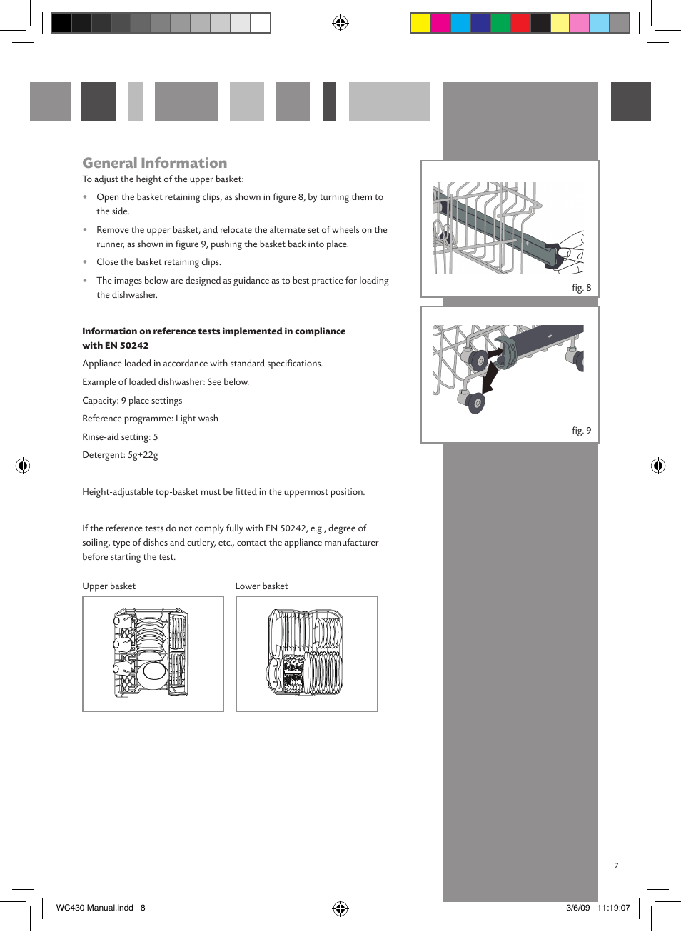 General information, Dishwasher baskets | CDA WC430 User Manual | Page 8 / 16