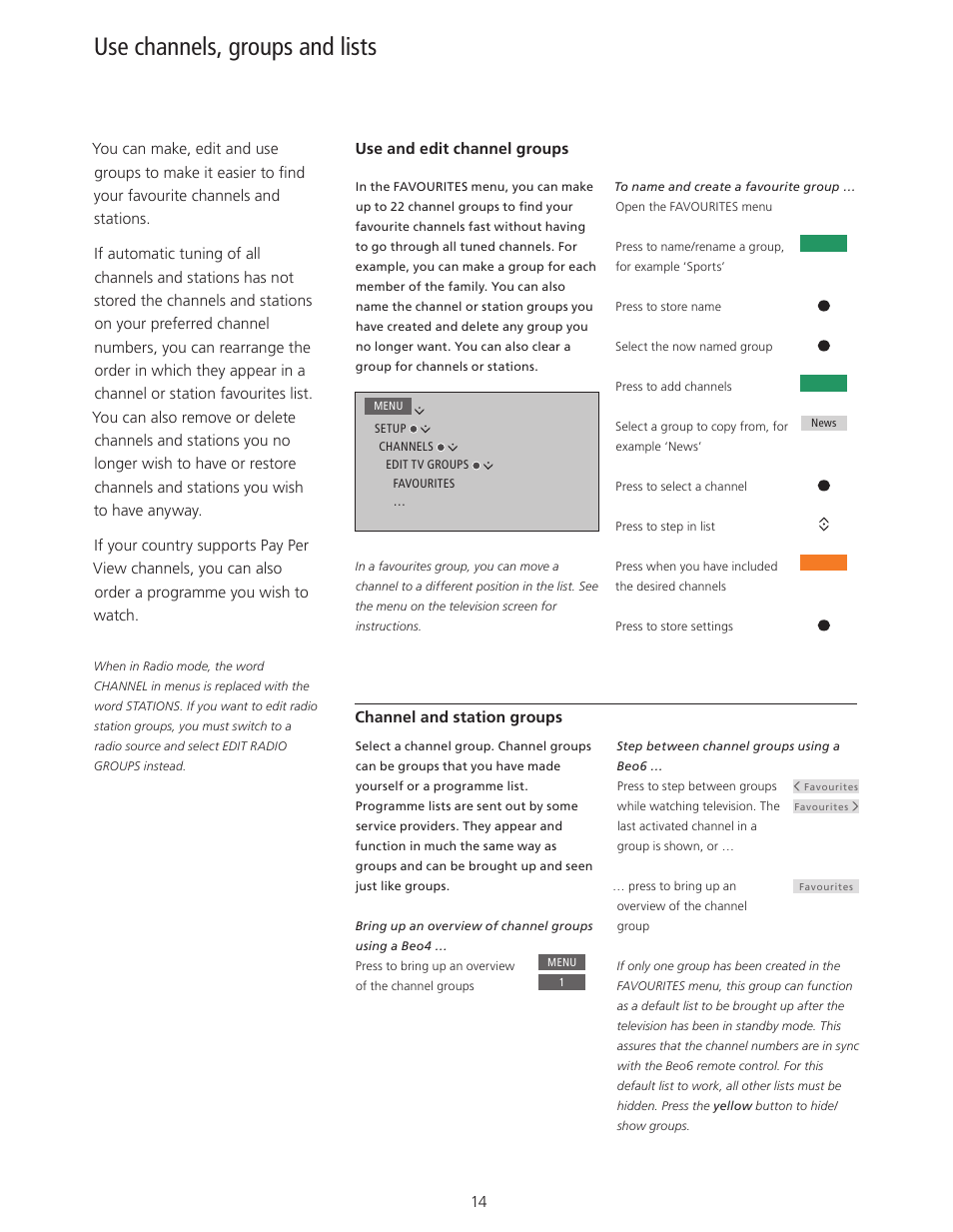 Use channels, groups and lists | Bang & Olufsen BeoPlay V1 User Guide User Manual | Page 14 / 51