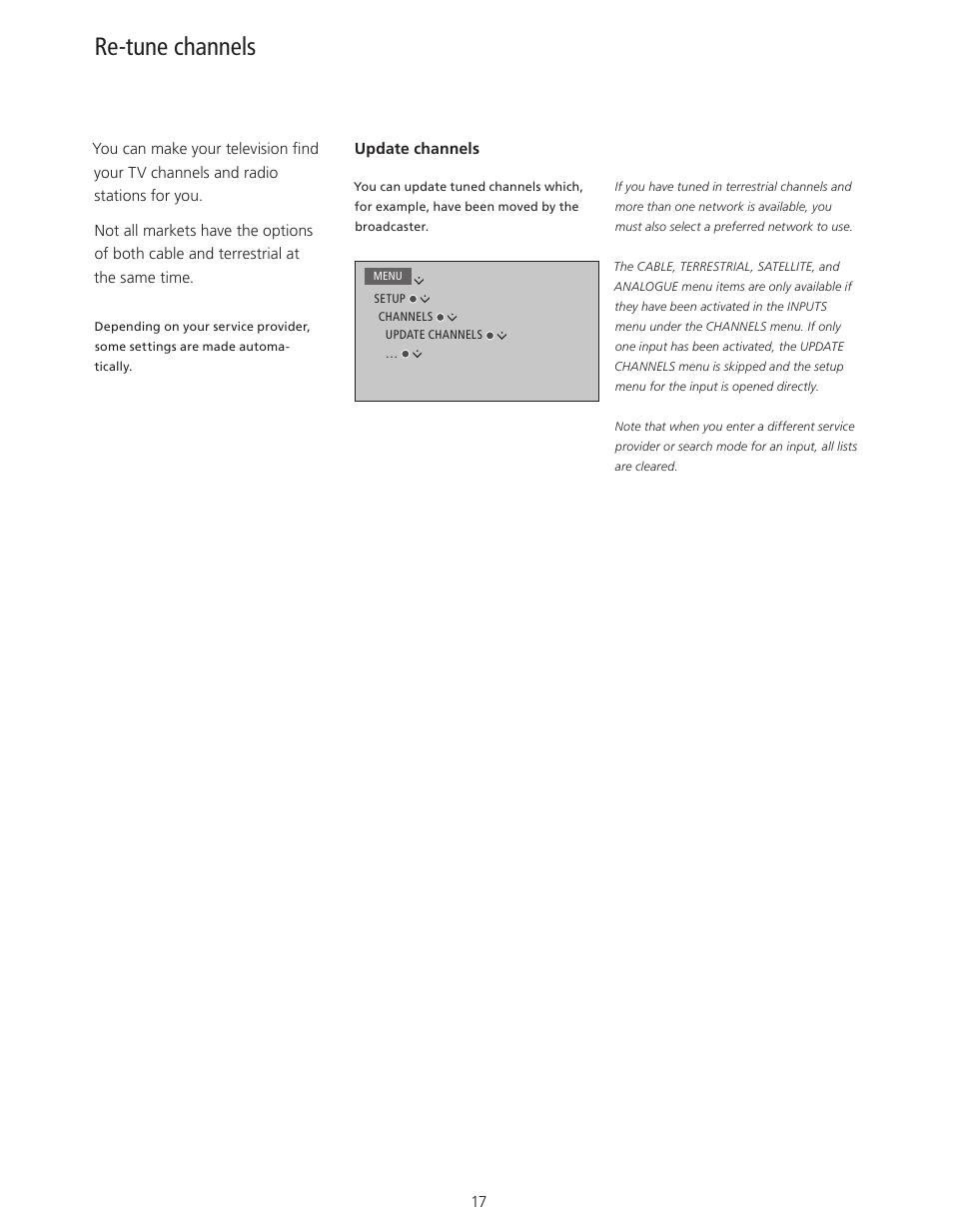 Re-tune channels | Bang & Olufsen BeoPlay V1 User Guide User Manual | Page 17 / 51