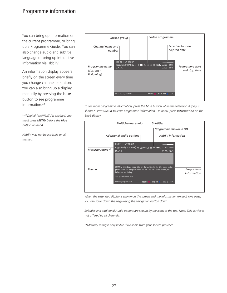 Programme information | Bang & Olufsen BeoPlay V1 User Guide User Manual | Page 27 / 51