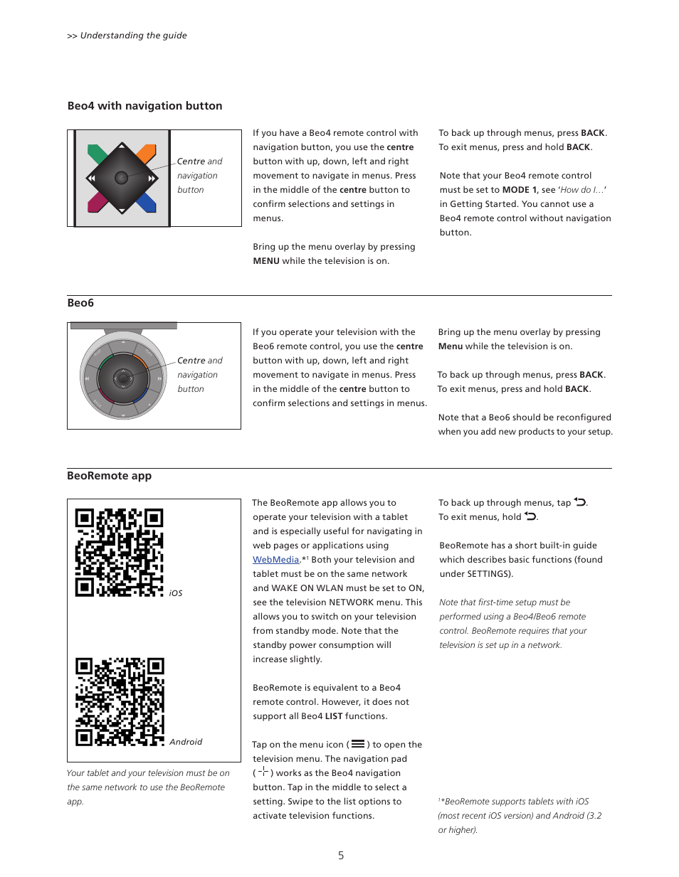 Beo4 with navigation button beo6, Beoremote app | Bang & Olufsen BeoPlay V1 User Guide User Manual | Page 5 / 51