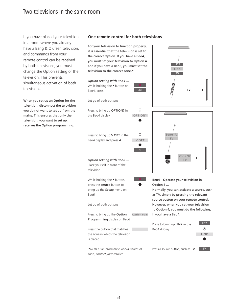 Two televisions in the same room, Two televisions in the same room, 51 | Bang & Olufsen BeoPlay V1 User Guide User Manual | Page 51 / 51