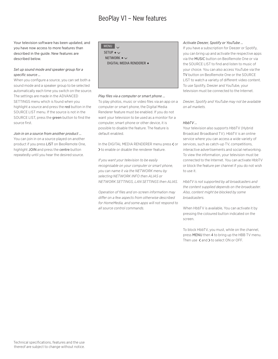 Beoplay v1 – new features | Bang & Olufsen BeoPlay V1 Supplement User Manual | Page 2 / 4