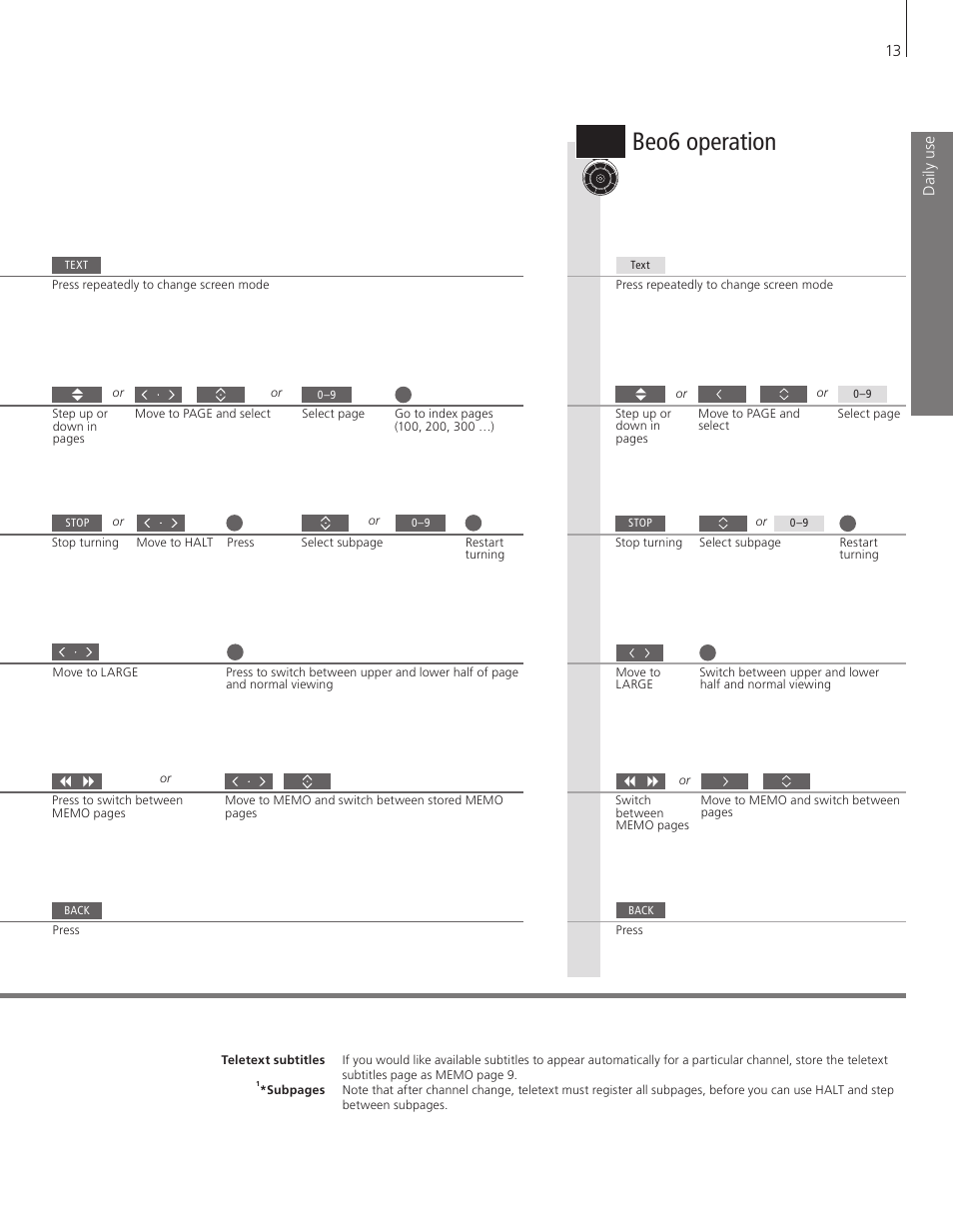Beo6 operation | Bang & Olufsen BeoVision 10 Getting Started User Manual | Page 13 / 32