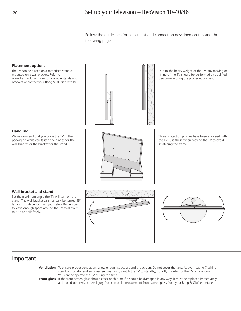 Set up your television – beovision 10-40/46 | Bang & Olufsen BeoVision 10 Getting Started User Manual | Page 20 / 32