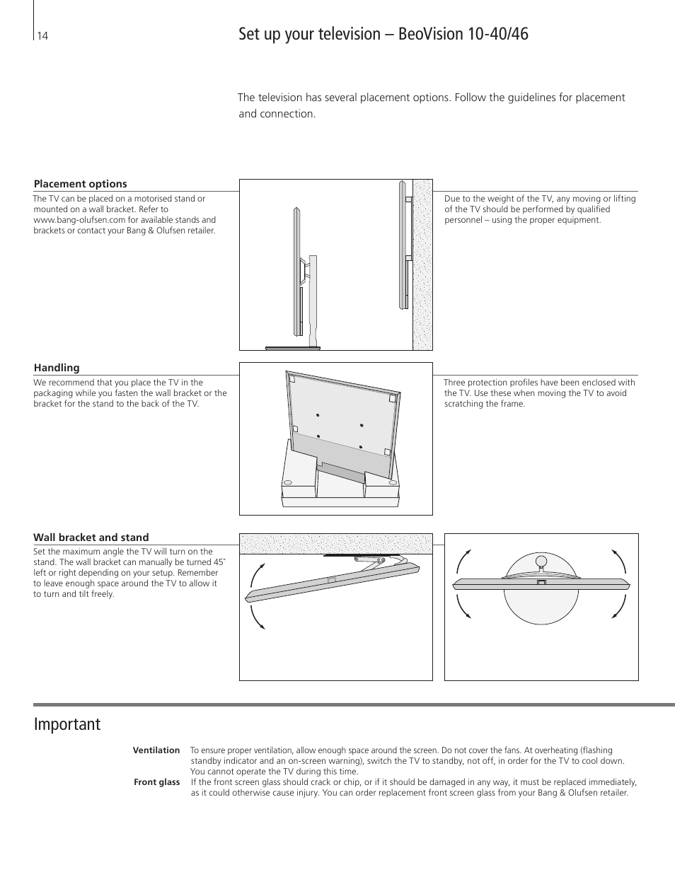 Set up your television – beovision 10-40/46 | Bang & Olufsen BeoVision 10 Getting Started User Manual | Page 14 / 24