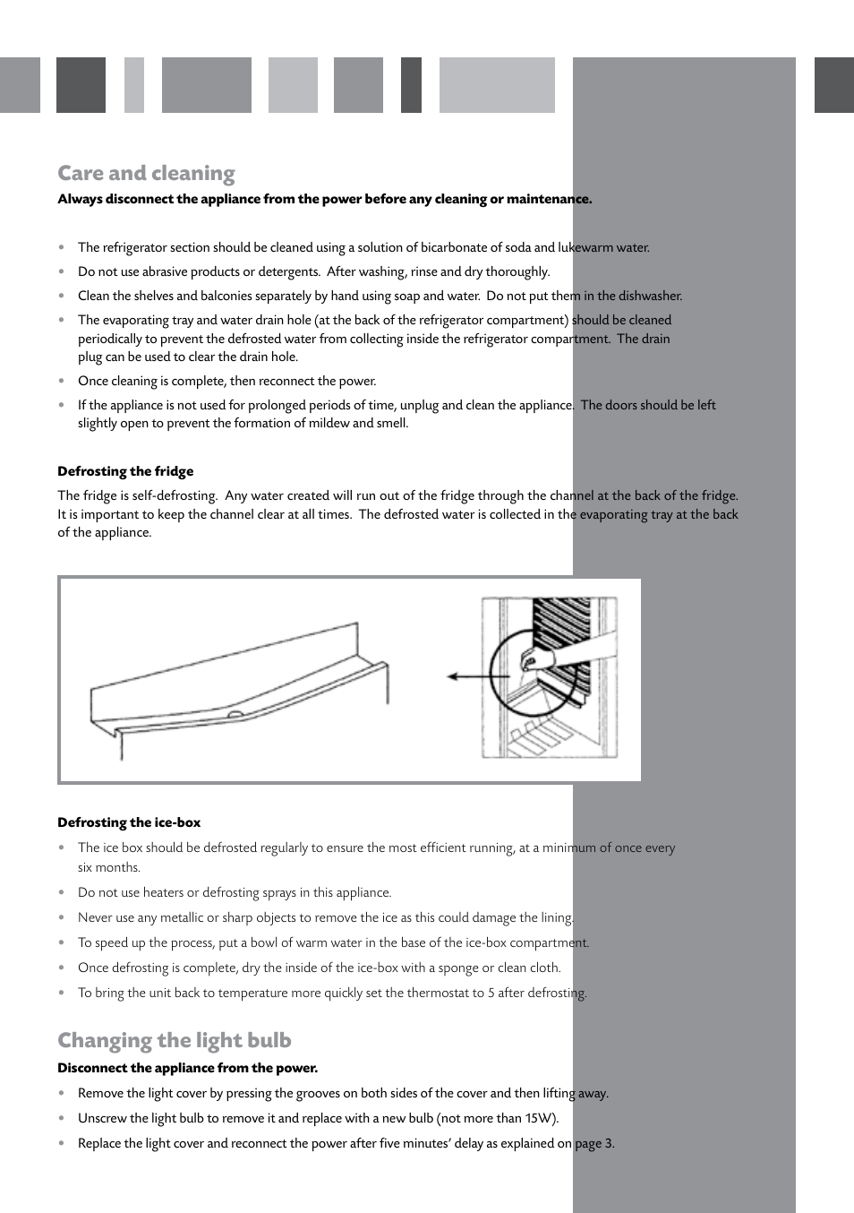Care and cleaning, Changing the light bulb | CDA FF150 User Manual | Page 5 / 8