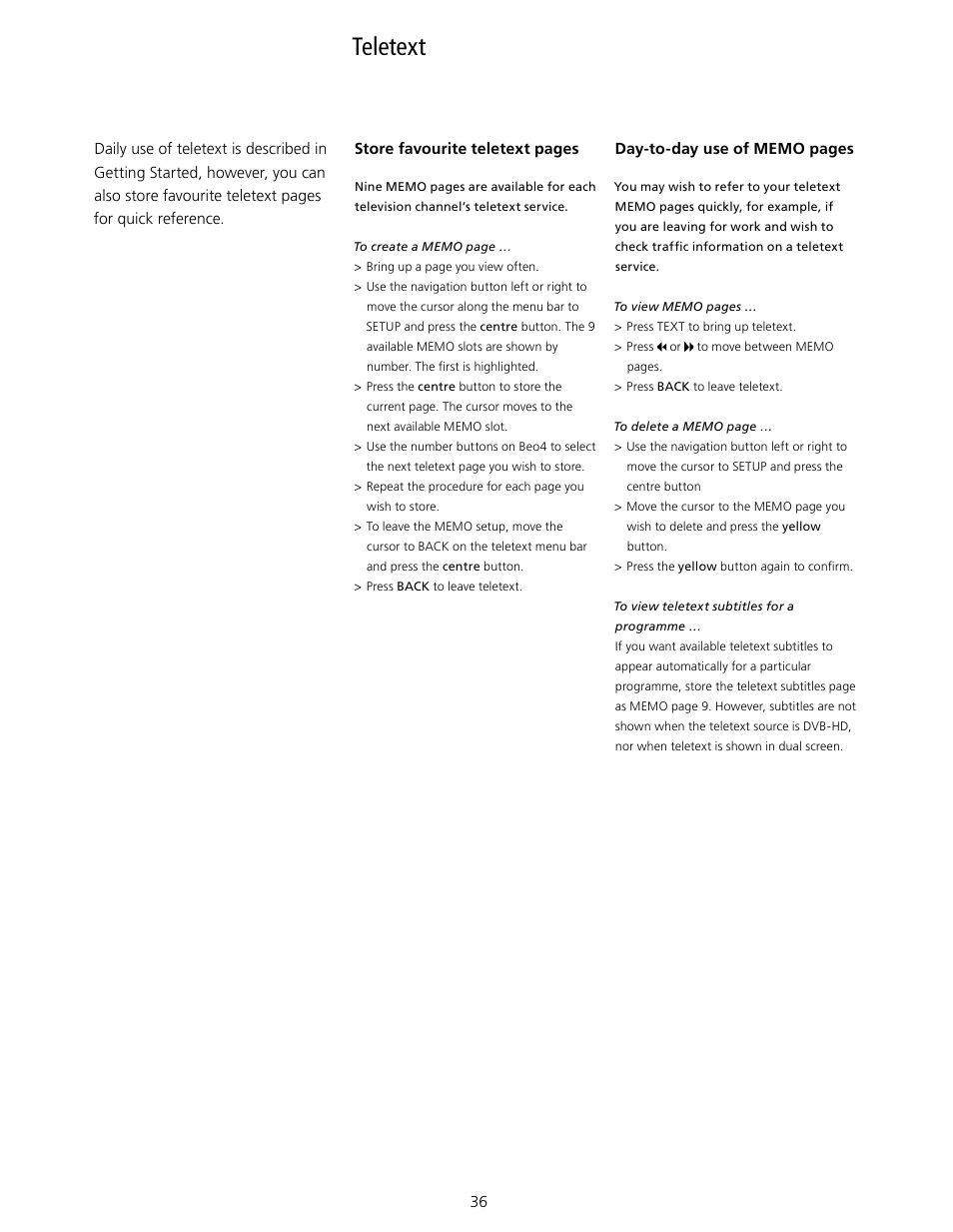 Teletext, Teletext, 36 | Bang & Olufsen BeoVision 10 User Guide User Manual | Page 36 / 46