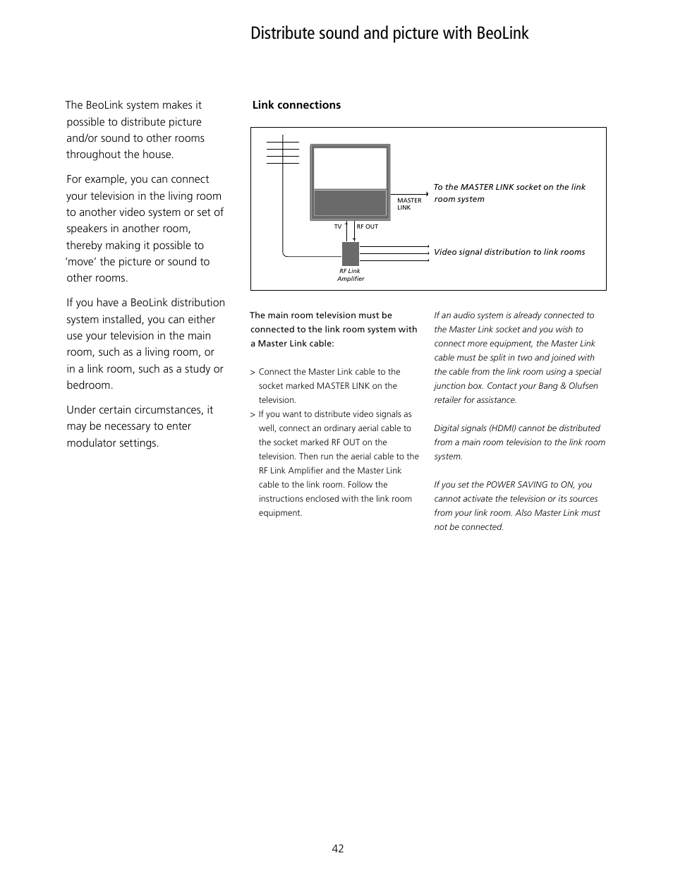 Distribute sound and picture with beolink | Bang & Olufsen BeoVision 10 User Guide User Manual | Page 42 / 46