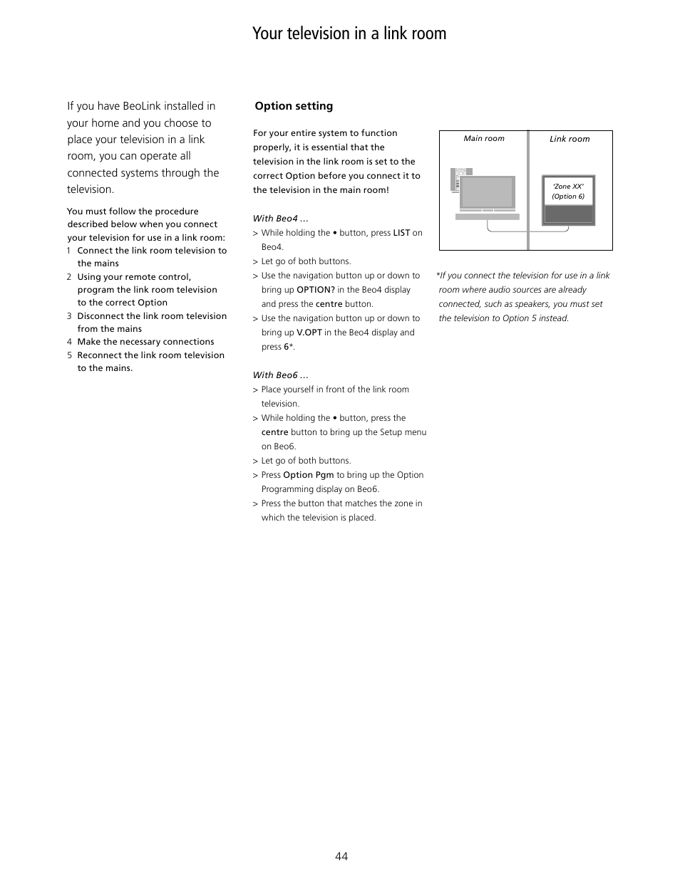 Your television in a link room, Your television in a link room, 44 | Bang & Olufsen BeoVision 10 User Guide User Manual | Page 44 / 46