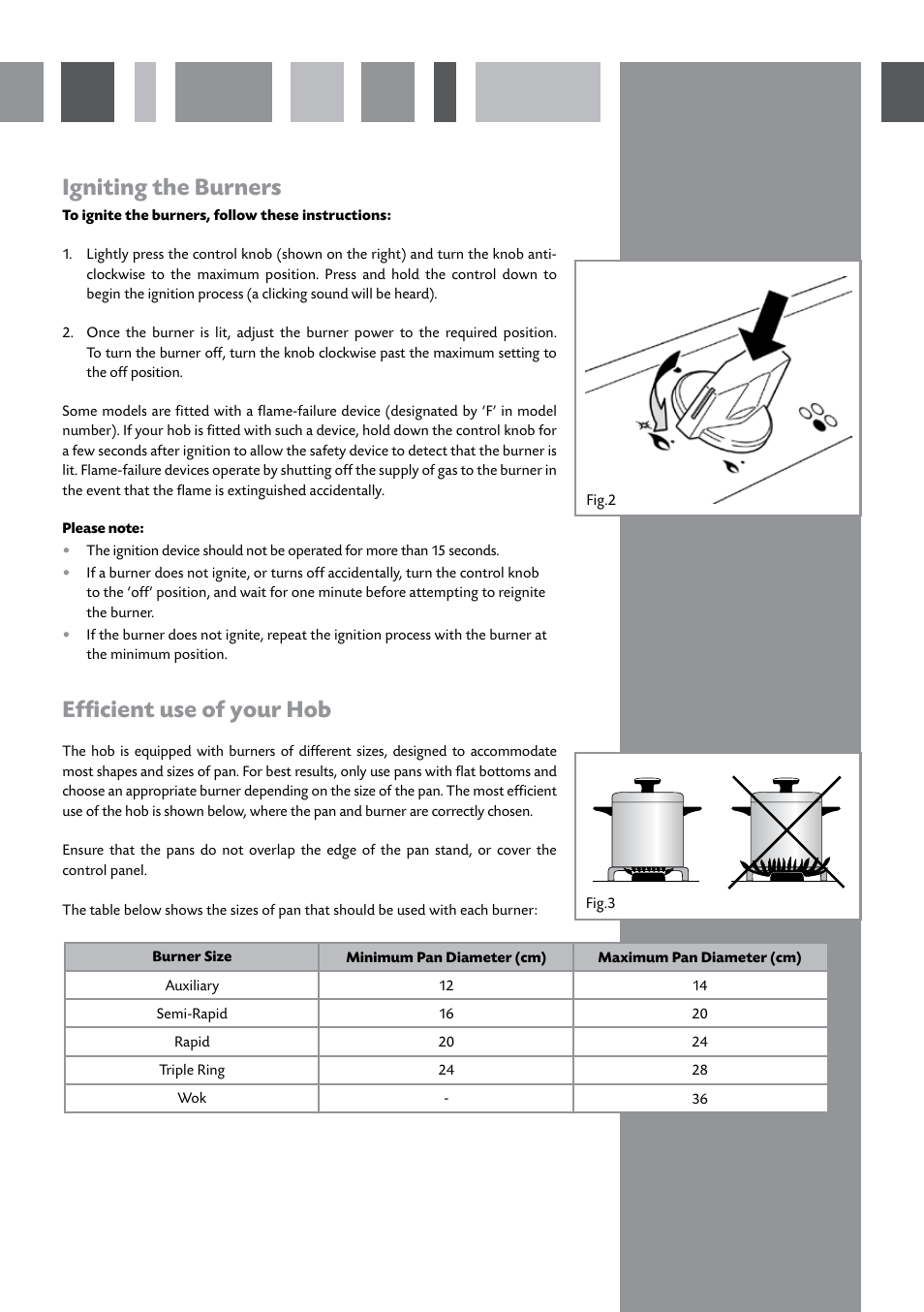 Igniting the burners, Efficient use of your hob | CDA HCG601 User Manual | Page 4 / 12