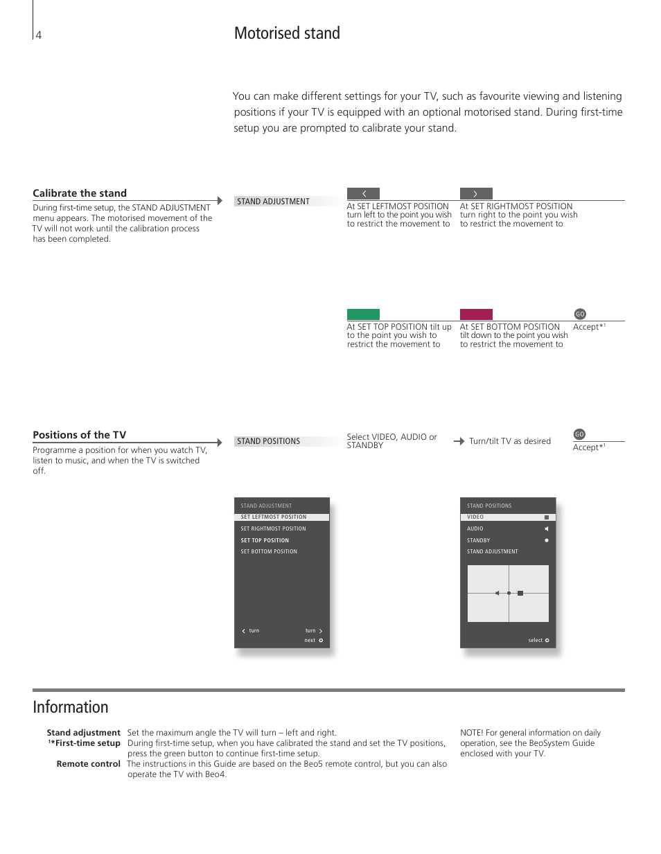 Motorised stand, Information | Bang & Olufsen BeoVision 4-85/103 User Manual | Page 4 / 12