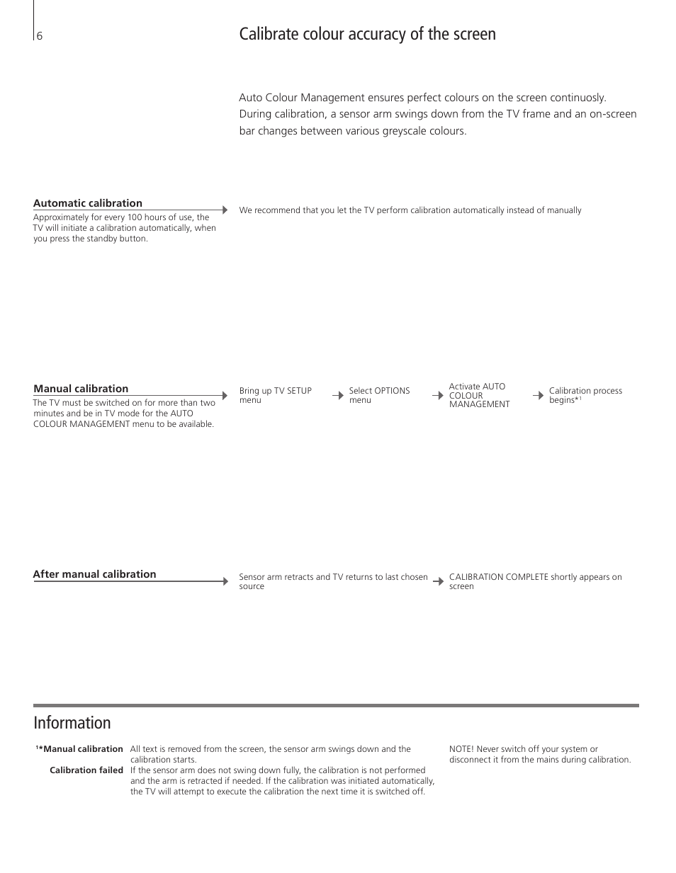 Calibrate colour accuracy of the screen, Information | Bang & Olufsen BeoVision 4-85/103 User Manual | Page 6 / 12