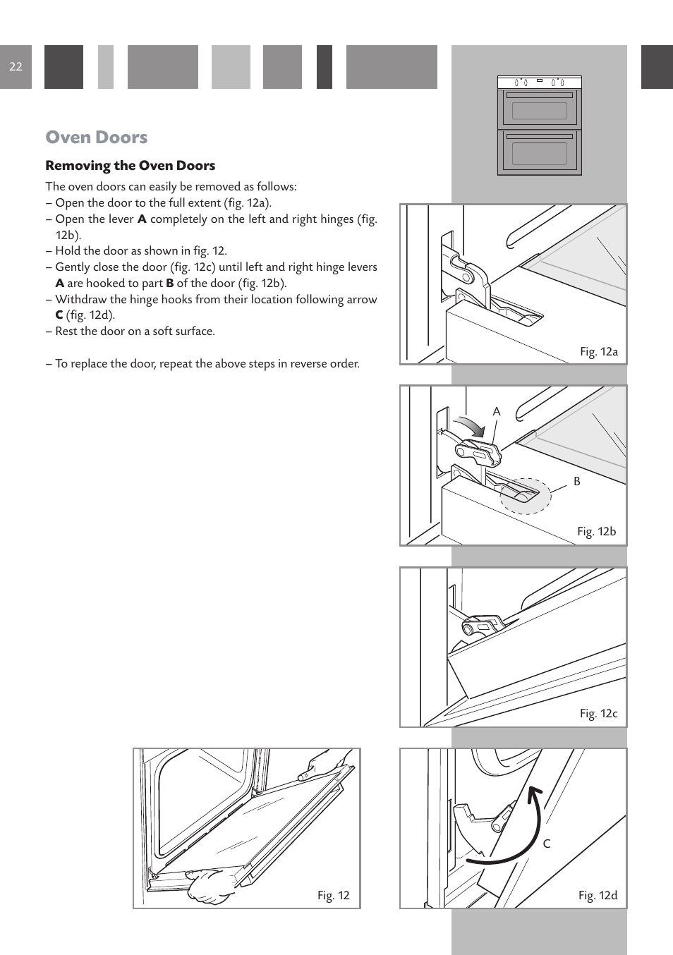 Oven doors | CDA DV 710 User Manual | Page 22 / 36