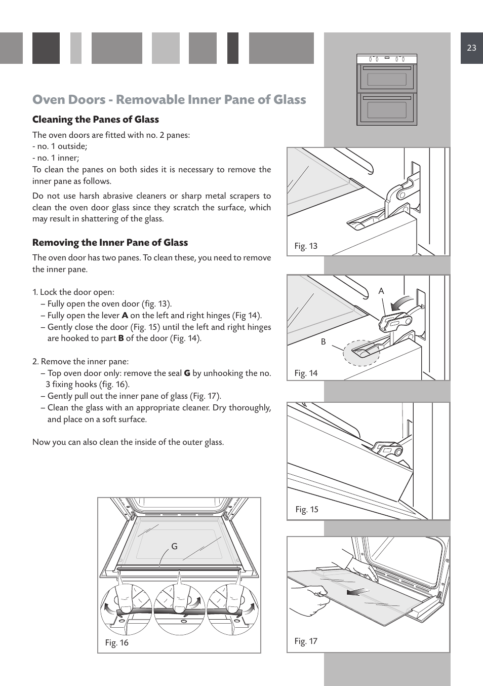 Oven doors - removable inner pane of glass | CDA DV 710 User Manual | Page 23 / 36