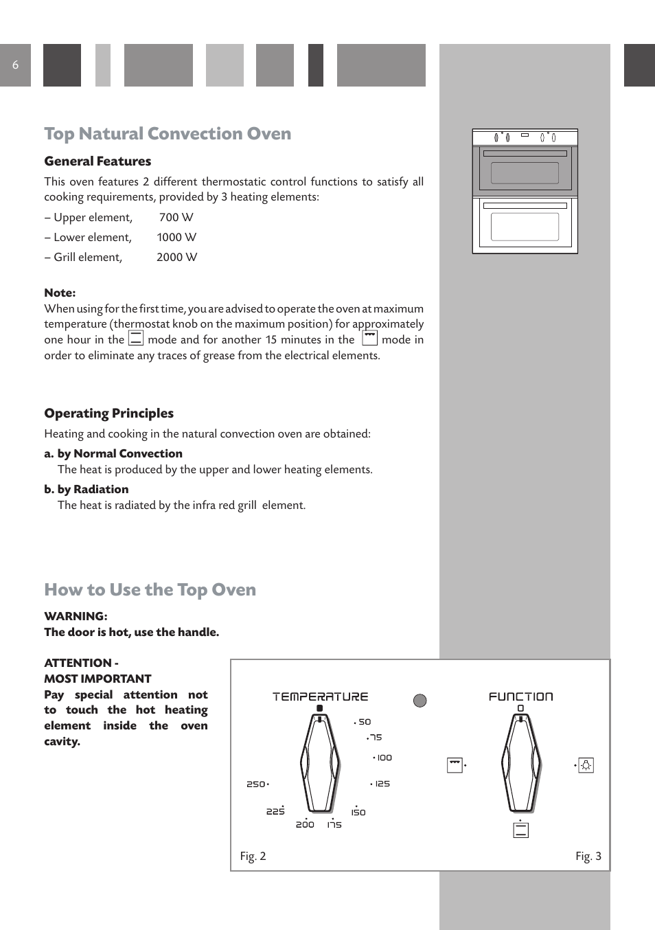 Top natural convection oven, How to use the top oven | CDA DV 710 User Manual | Page 6 / 36