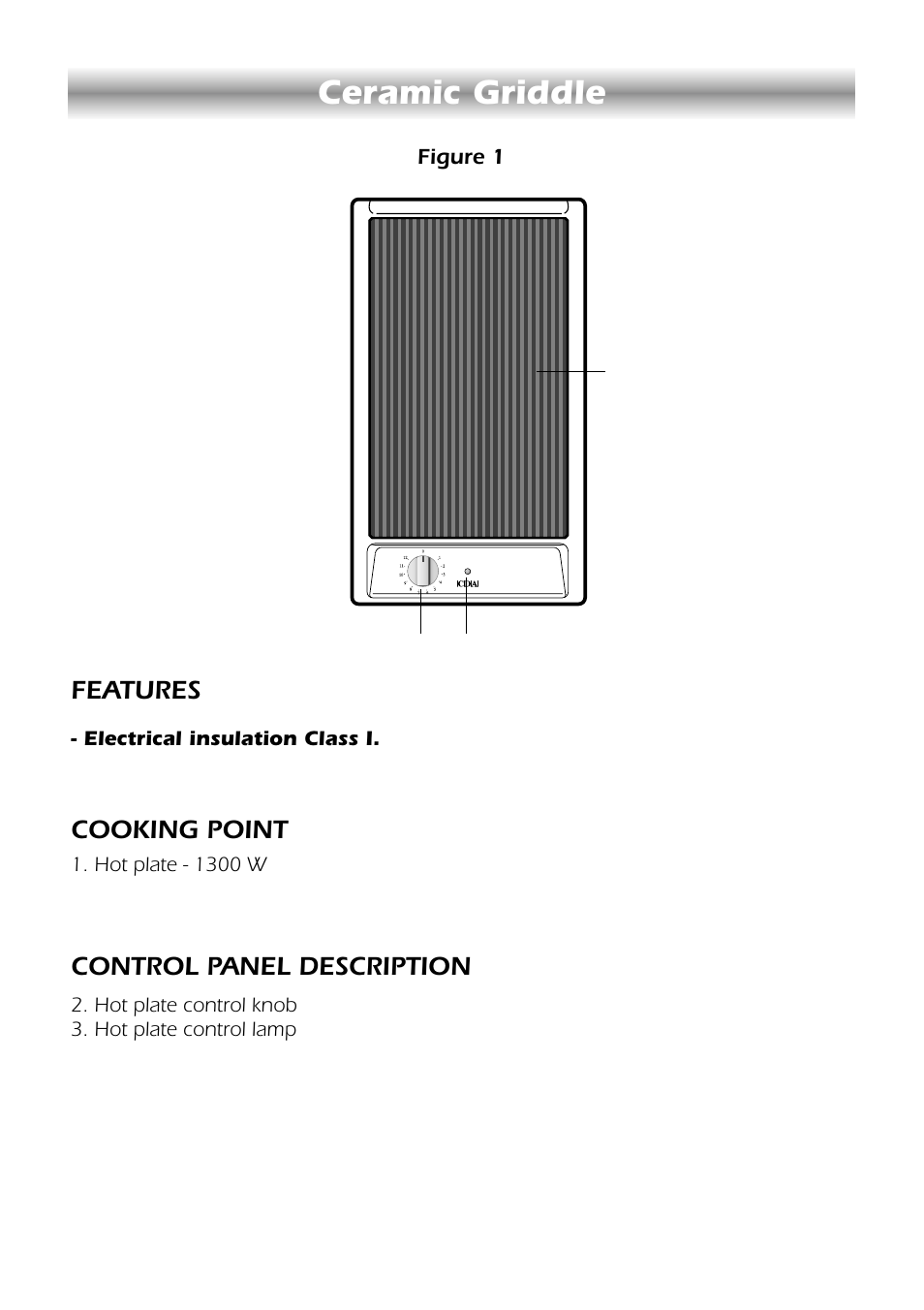 Ceramic griddle, Features, Cooking point | Control panel description | CDA HCC310 User Manual | Page 4 / 12