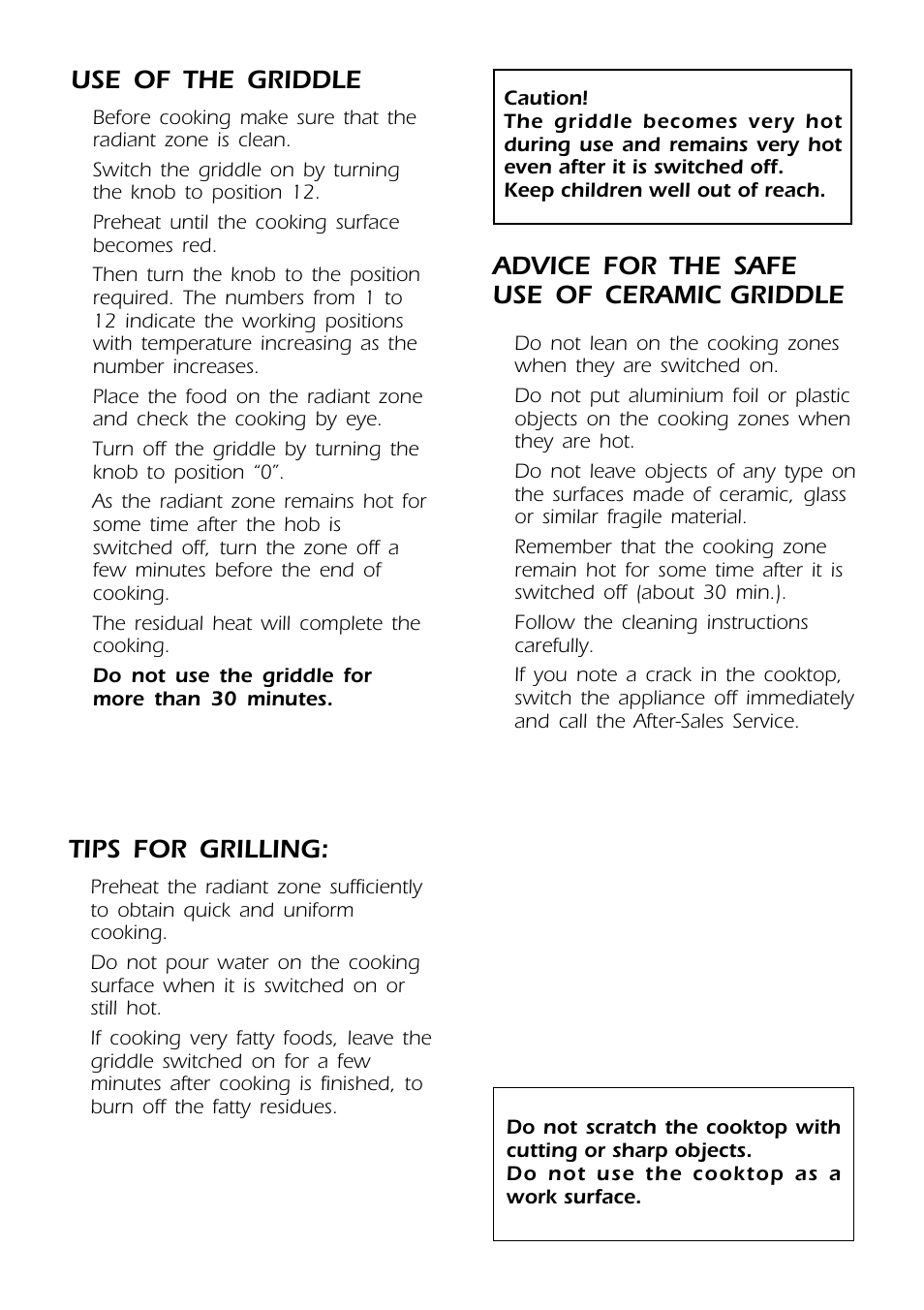 Tips for grilling, Use of the griddle, Advice for the safe use of ceramic griddle | CDA HCC310 User Manual | Page 6 / 12