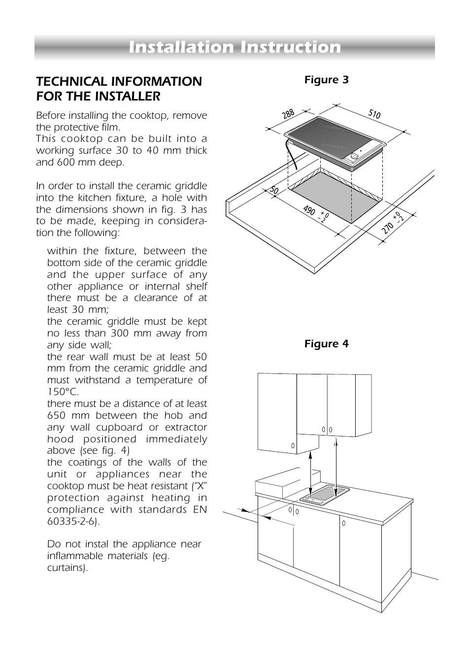 Installation instruction, Technical information for the installer | CDA HCC310 User Manual | Page 8 / 12