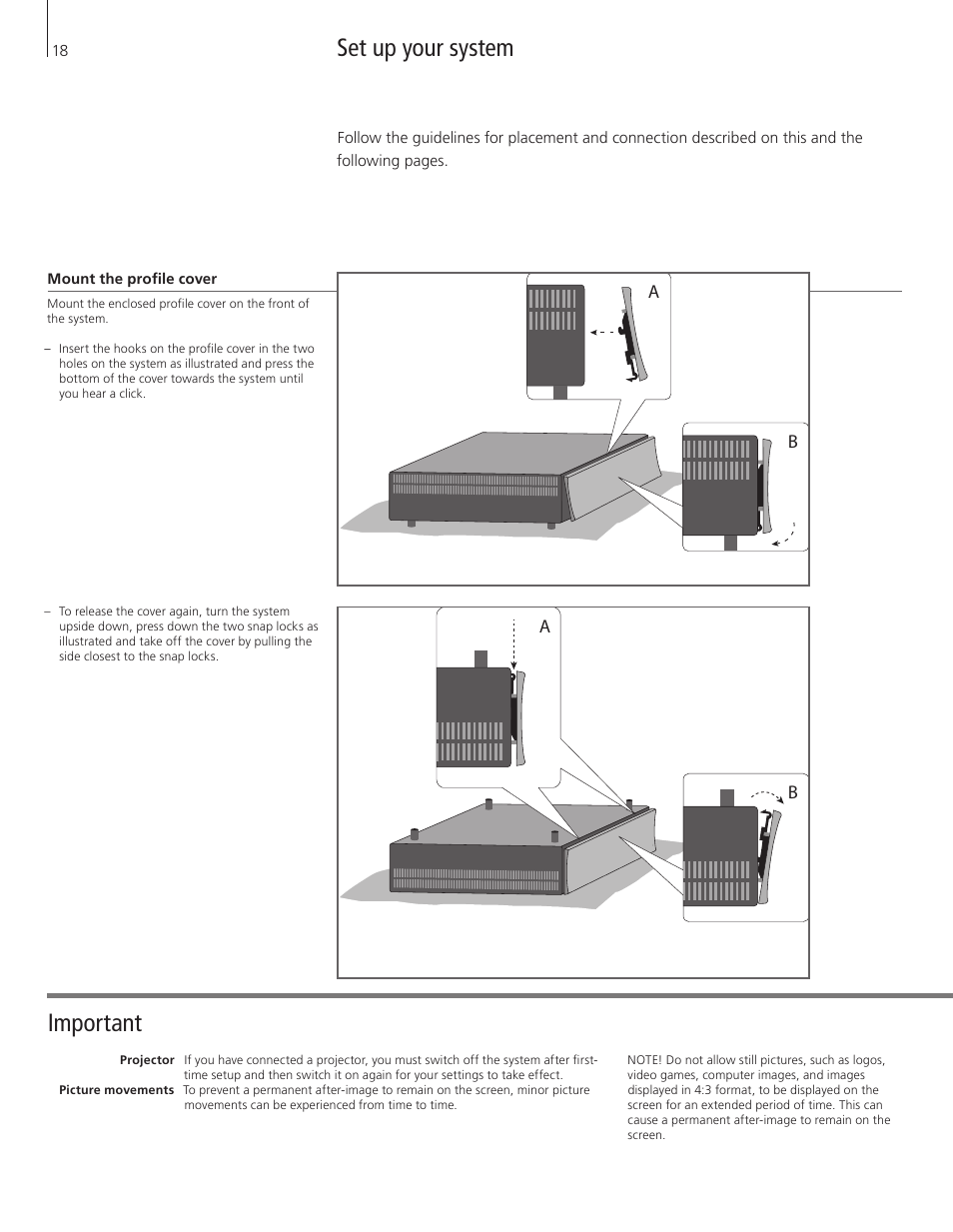 Set up your system, Set up your system important | Bang & Olufsen BeoSystem 4 with Beo4 Getting Started User Manual | Page 18 / 22