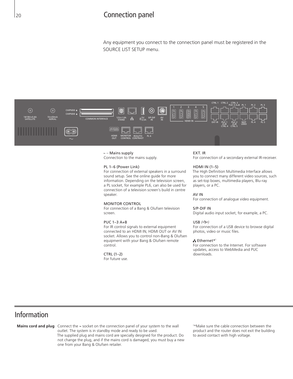 Connection panel, Information | Bang & Olufsen BeoSystem 4 with Beo4 Getting Started User Manual | Page 20 / 22