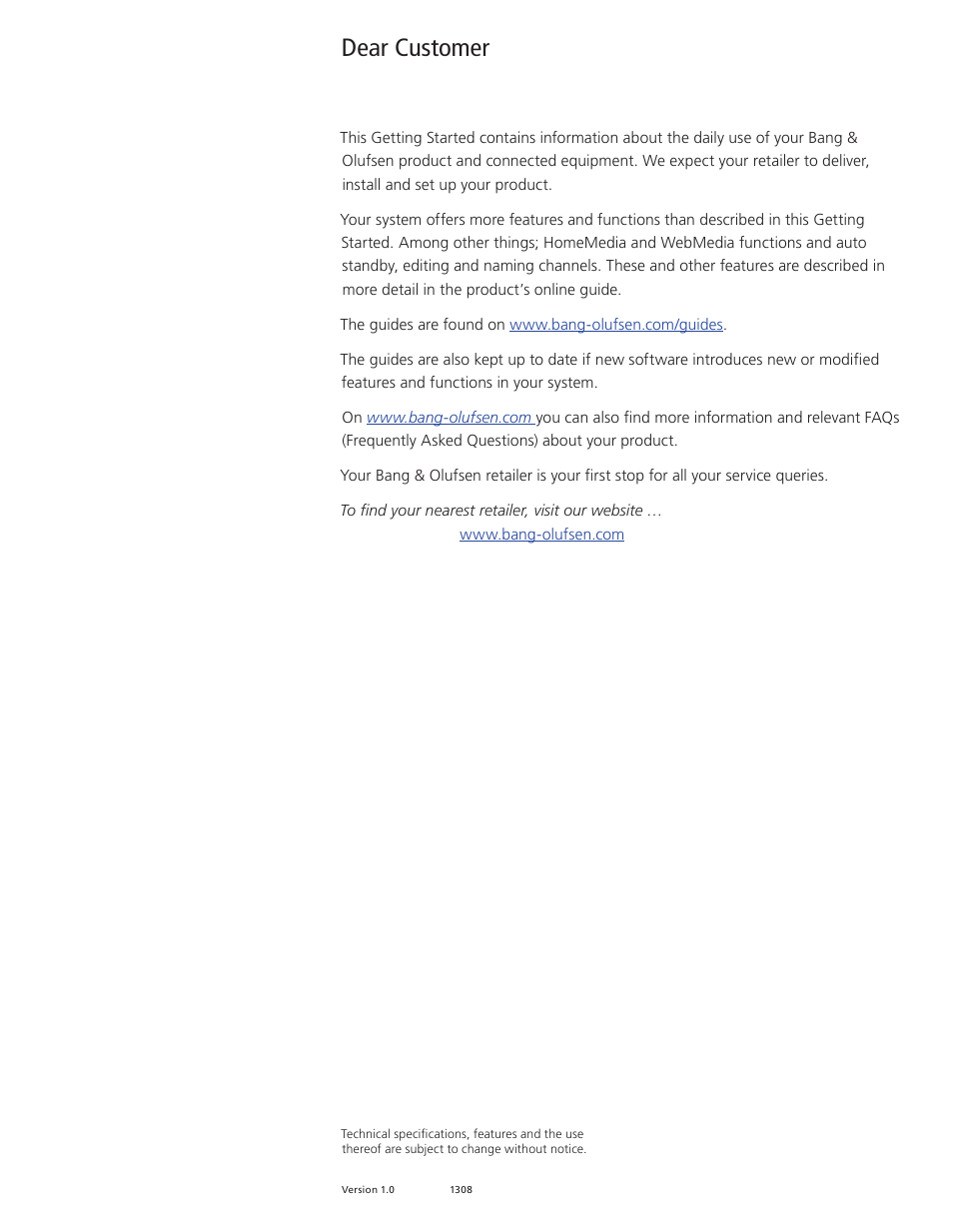 Dear customer | Bang & Olufsen BeoSystem 4 with Beo4 Getting Started User Manual | Page 3 / 22