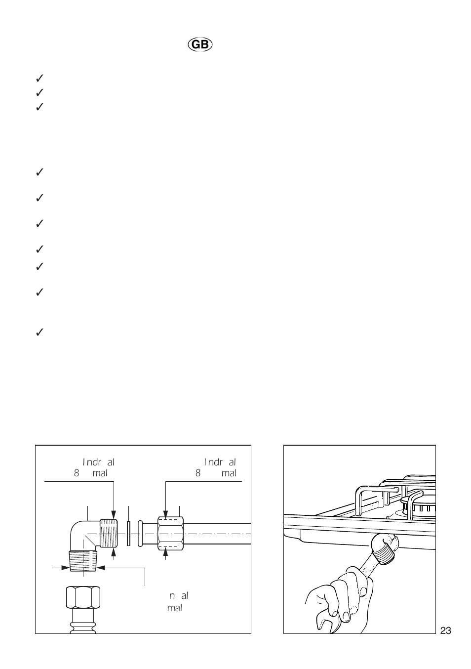 Connection to the gas supply, Gas connector | CDA COOKING HOB HCG 740 User Manual | Page 23 / 32