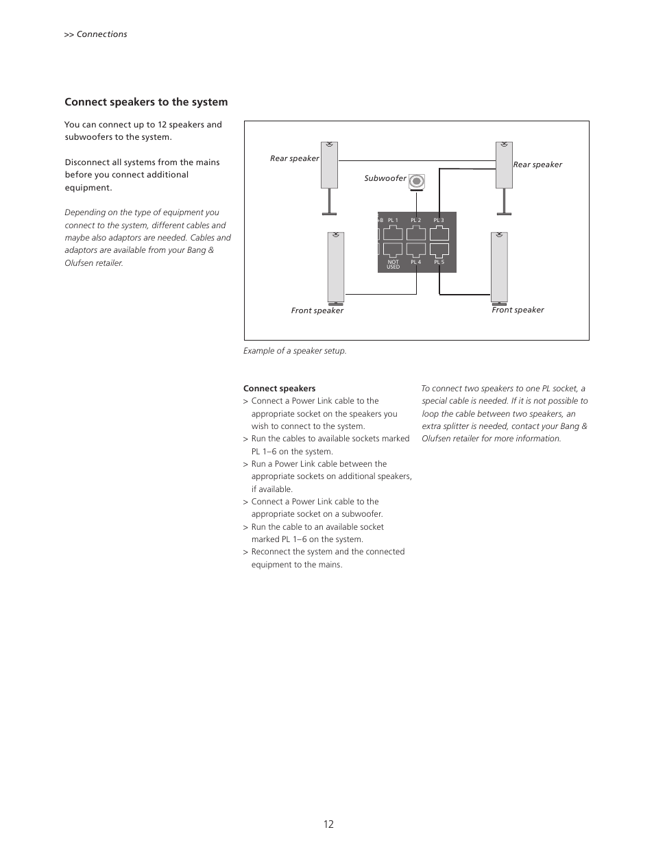 Connect speakers to the system | Bang & Olufsen BeoSystem 4 with Beo4 User Guide User Manual | Page 12 / 58