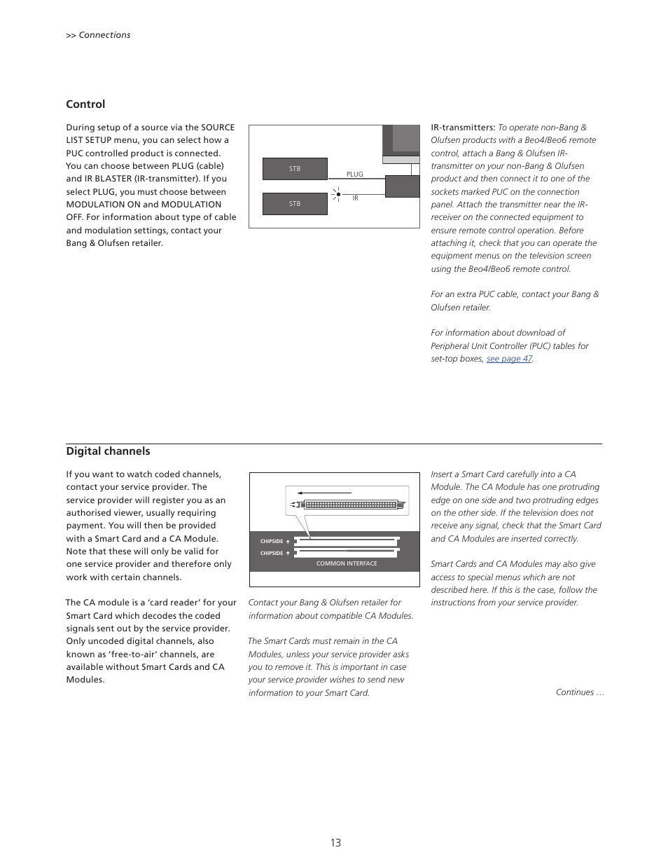 Transmitters, Information on ir-transmitters, Digital channels control | Bang & Olufsen BeoSystem 4 with Beo4 User Guide User Manual | Page 13 / 58