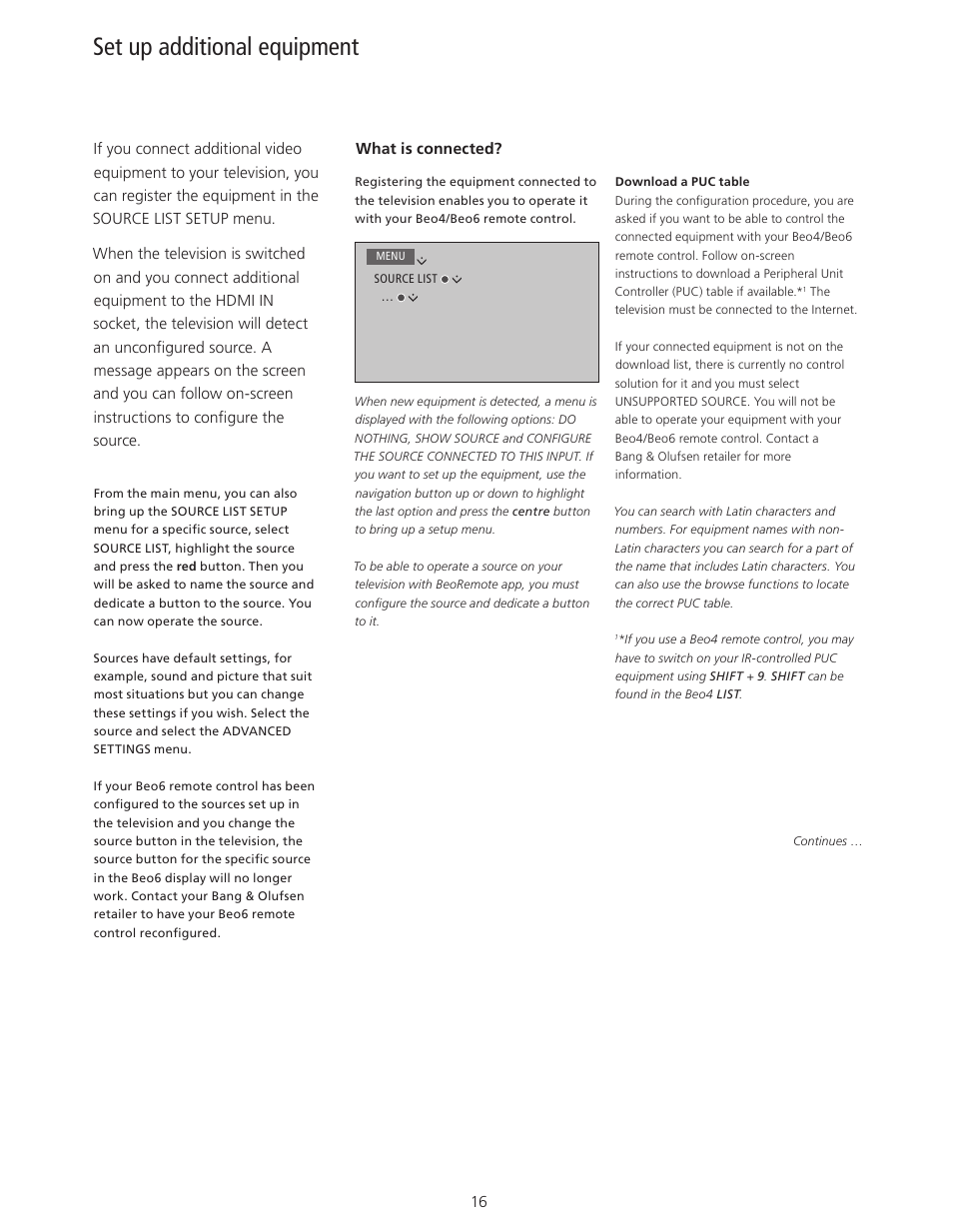 Set up additional equipment | Bang & Olufsen BeoSystem 4 with Beo4 User Guide User Manual | Page 16 / 58
