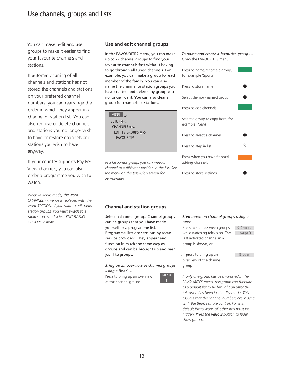 Use channels, groups and lists | Bang & Olufsen BeoSystem 4 with Beo4 User Guide User Manual | Page 18 / 58