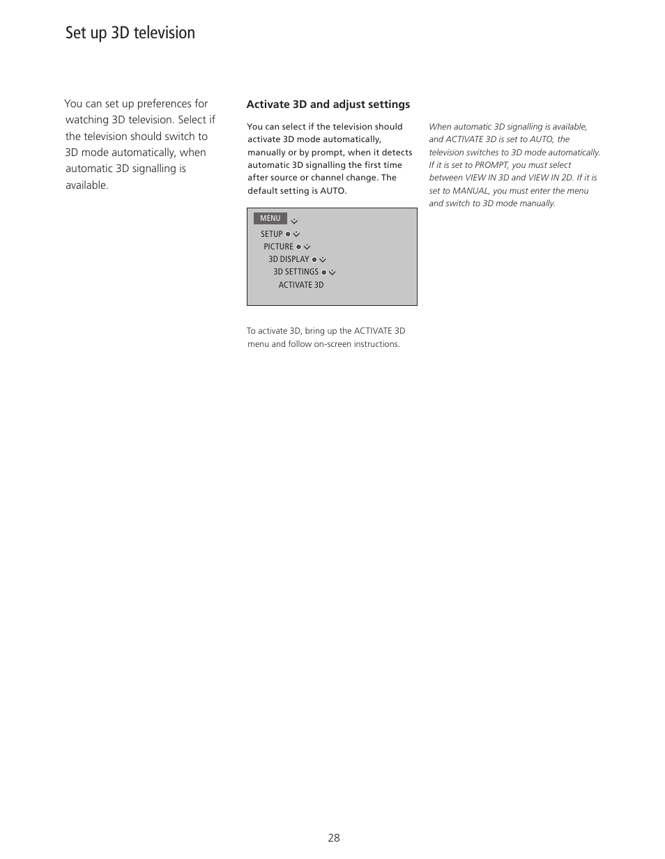 Set up 3d television | Bang & Olufsen BeoSystem 4 with Beo4 User Guide User Manual | Page 28 / 58