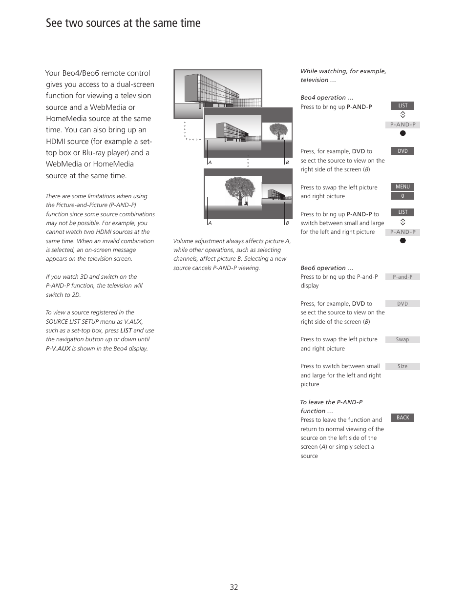 See two sources at the same time | Bang & Olufsen BeoSystem 4 with Beo4 User Guide User Manual | Page 32 / 58
