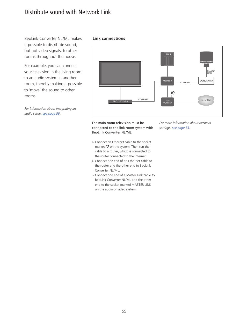 Distribute sound with network link | Bang & Olufsen BeoSystem 4 with Beo4 User Guide User Manual | Page 55 / 58