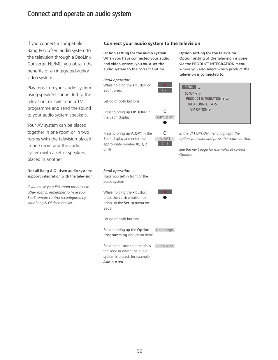 Connect and operate an audio system | Bang & Olufsen BeoSystem 4 with Beo4 User Guide User Manual | Page 56 / 58