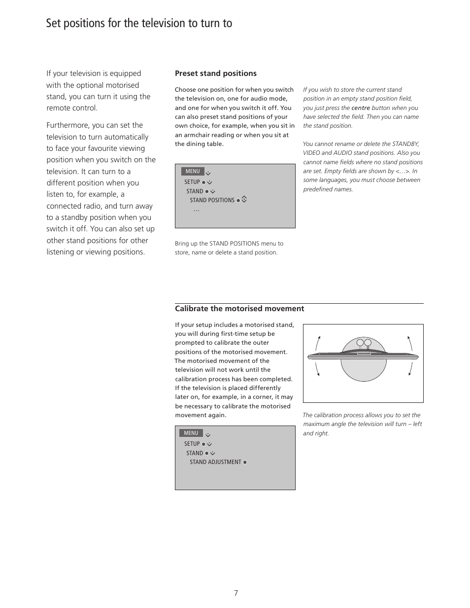 Set positions for the television to turn to | Bang & Olufsen BeoSystem 4 with Beo4 User Guide User Manual | Page 7 / 58