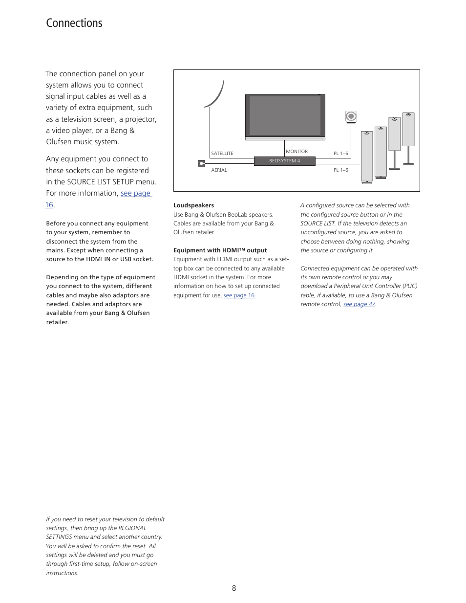 Connections | Bang & Olufsen BeoSystem 4 with Beo4 User Guide User Manual | Page 8 / 58