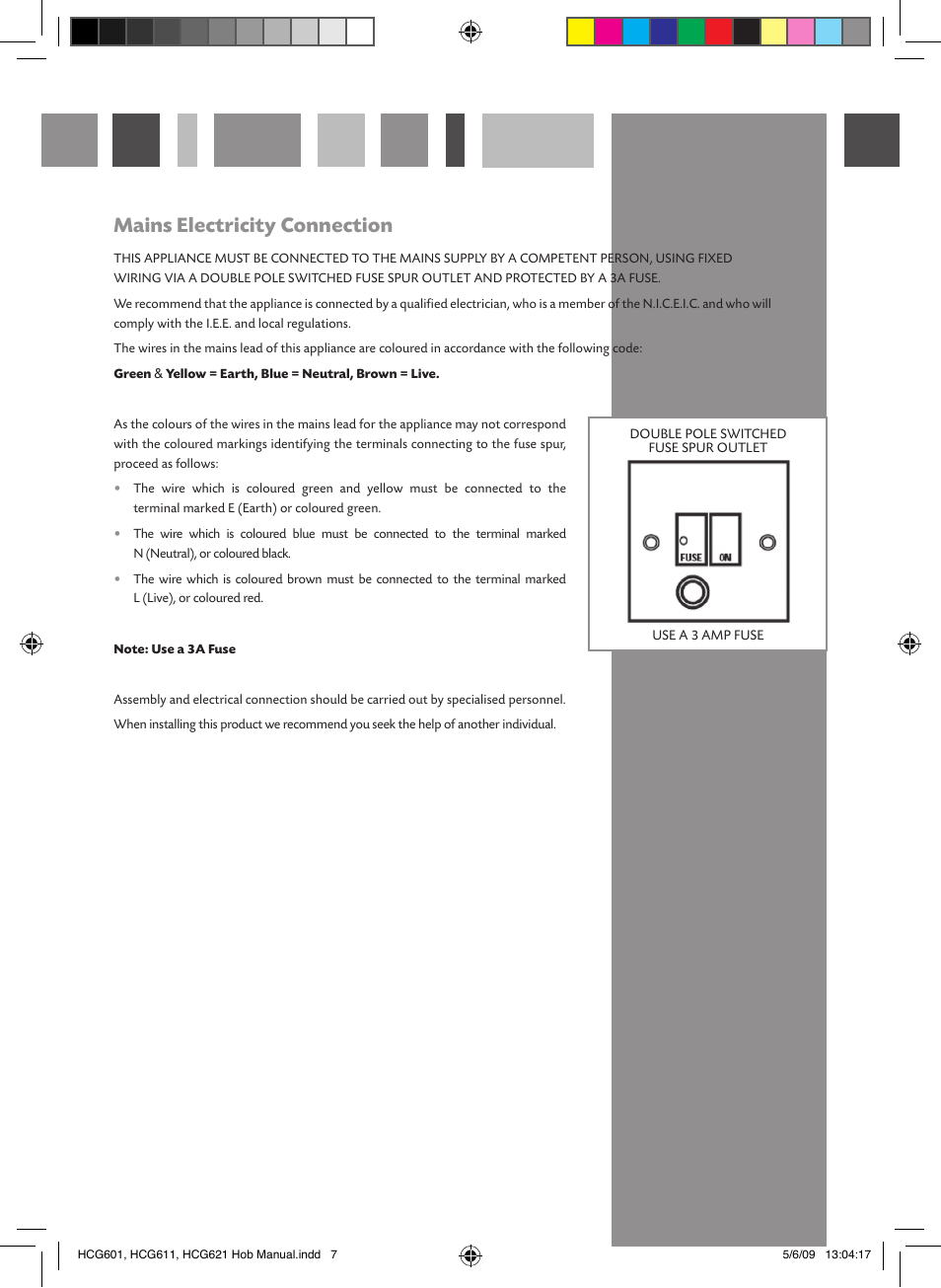 Mains electricity connection | CDA HCG612 User Manual | Page 7 / 12