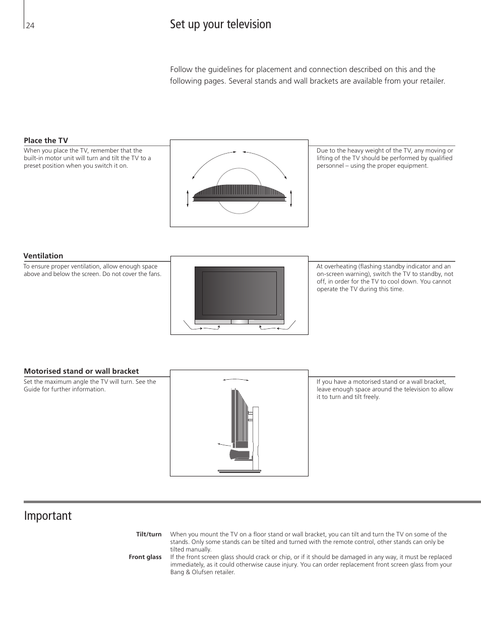 Set up your television, Important | Bang & Olufsen BeoVision 7-40/55 Getting Started User Manual | Page 24 / 36
