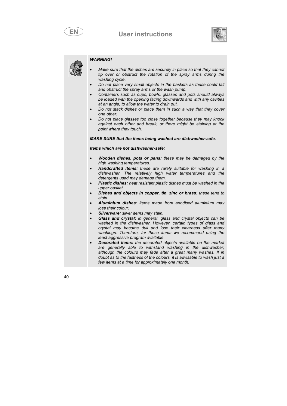 User instructions | CDA FULLY INTEGRATED VW80 User Manual | Page 16 / 37
